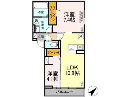 ディールームCVIII(2LDK/2階)の間取り写真