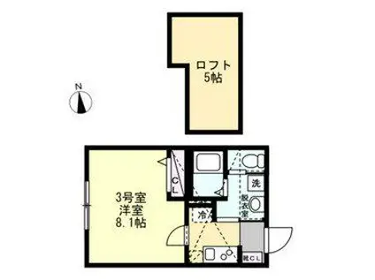 ベイルーム本厚木旭町(1K/3階)の間取り写真