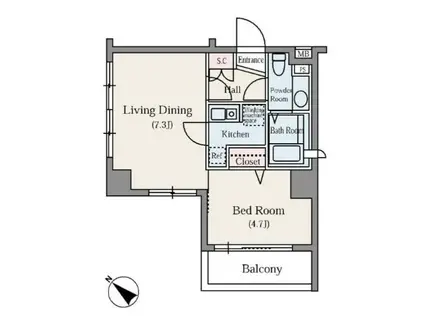 東池袋デュープレックス リズ(1DK/13階)の間取り写真