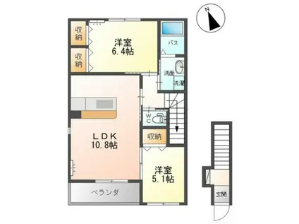 ユニヴァリィ・クレール(2LDK/2階)の間取り写真