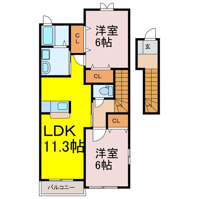 アンソレイエIII(2LDK/2階)の間取り写真