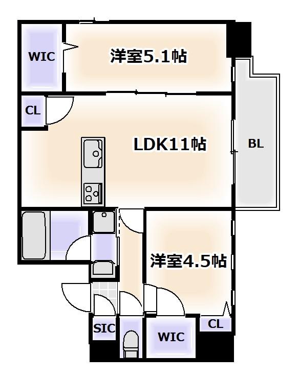 スプランディッドX(2LDK/4階)の間取り写真