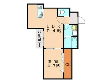サンライト五十川B(1LDK/3階)の間取り写真