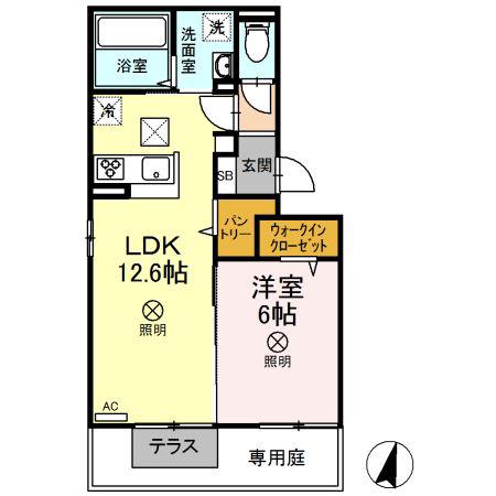 ティーグル(1LDK/1階)の間取り写真