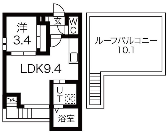 GRANDTIC内田橋(1LDK/2階)の間取り写真