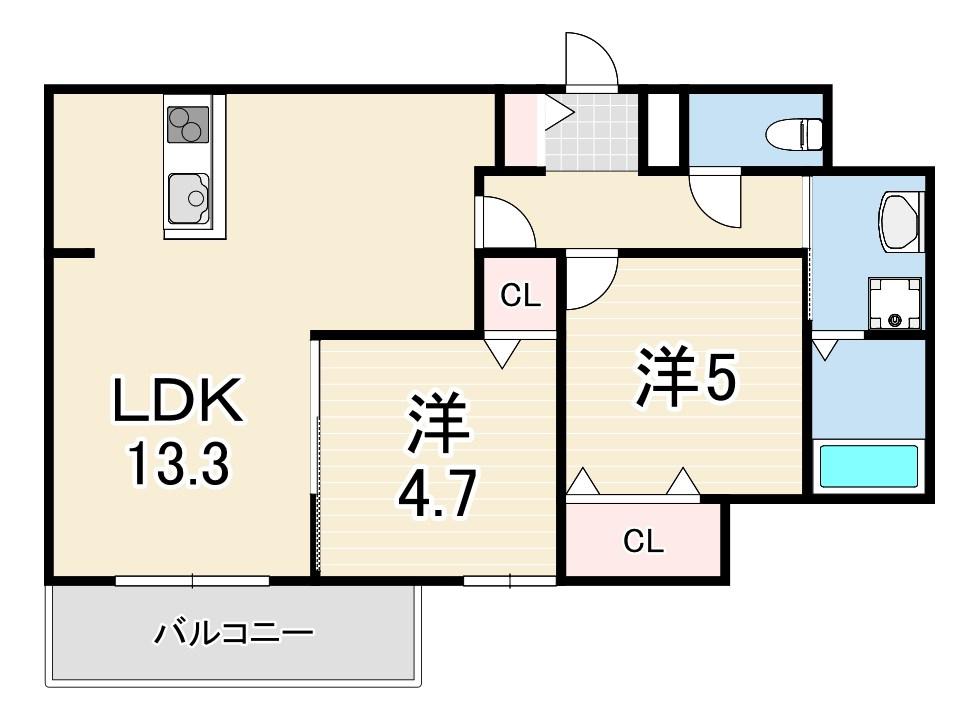 リヴェール西宮(2LDK/3階)の間取り写真