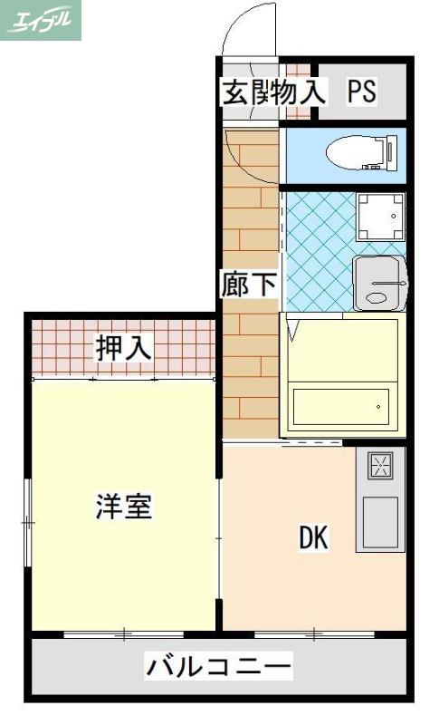 ハイツヨーコ(1DK/3階)の間取り写真