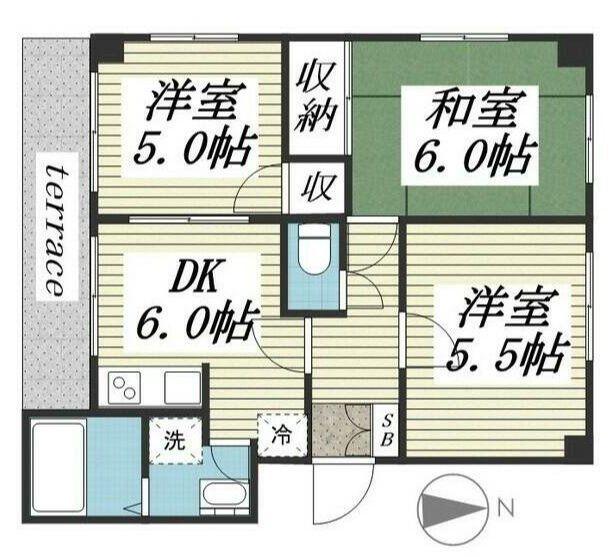 ハイツ愛花夢(3DK/1階)の間取り写真