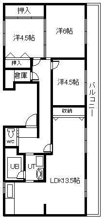 ビレッジハウス神楽岡1号棟(3LDK/4階)の間取り写真