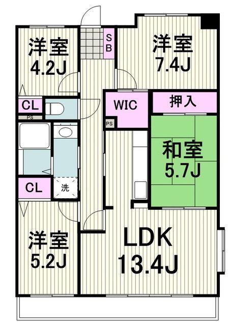 オクトス市ヶ尾1号棟(4LDK/6階)の間取り写真