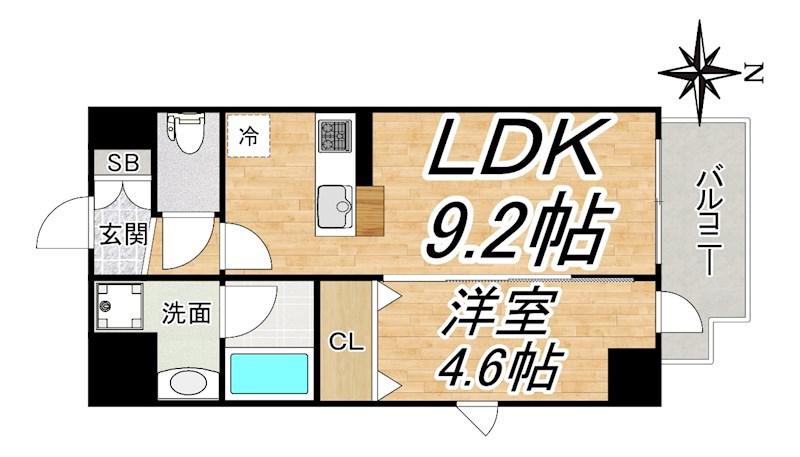 ハーヴェスト京町堀(1LDK/10階)の間取り写真