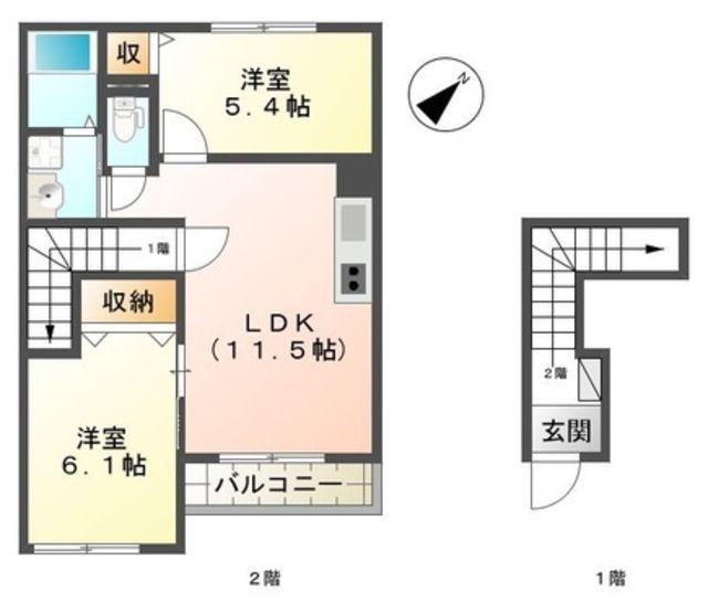 レーベンハイム美園Ⅴ(2LDK/2階)の間取り写真
