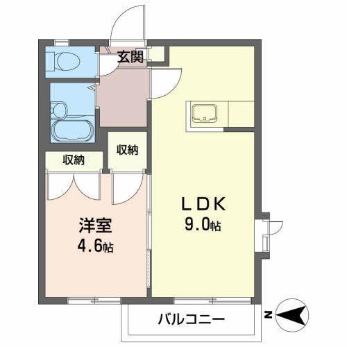 ディアス田園G(1LDK/2階)の間取り写真