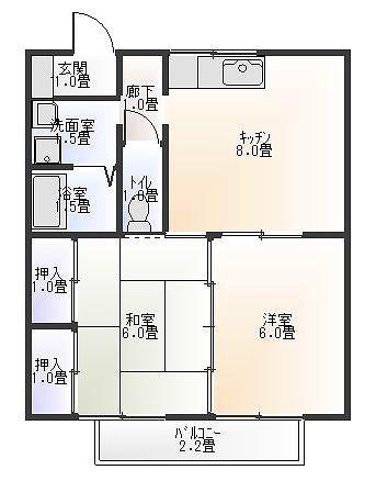 セジュールジュアン(2DK/1階)の間取り写真