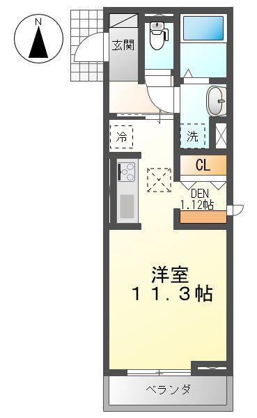 D-ROOM GRACA 中町 ウエスト(ワンルーム/1階)の間取り写真