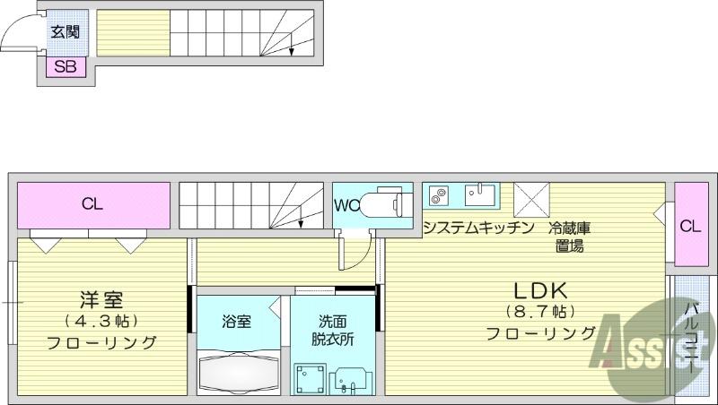 ニューポイント(1LDK/2階)の間取り写真