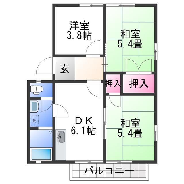 ディアス寿里(3DK/2階)の間取り写真