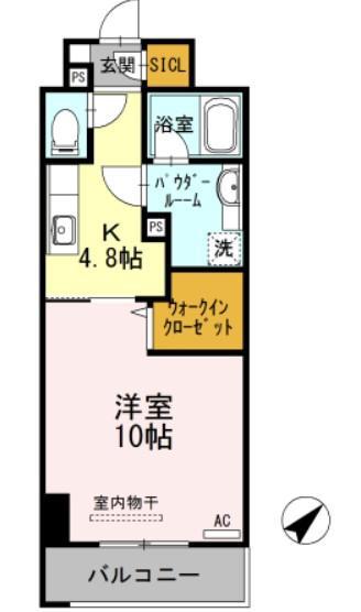 アルカーサル大道(1K/1階)の間取り写真
