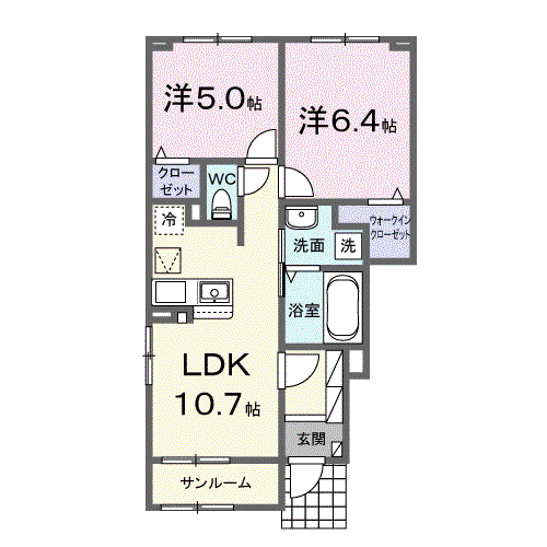 ハレアカラ(2LDK/1階)の間取り写真