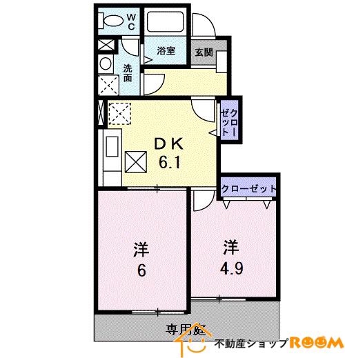 ハナミズキA(2DK/1階)の間取り写真