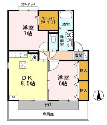 コートラフィーネ(2DK/1階)の間取り写真