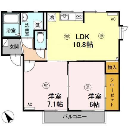 ボヌール羽屋E(2LDK/2階)の間取り写真