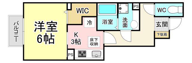 コスモ学研台前(1K/1階)の間取り写真