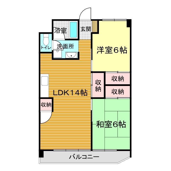 グリーンハイツ山の田(2LDK/3階)の間取り写真