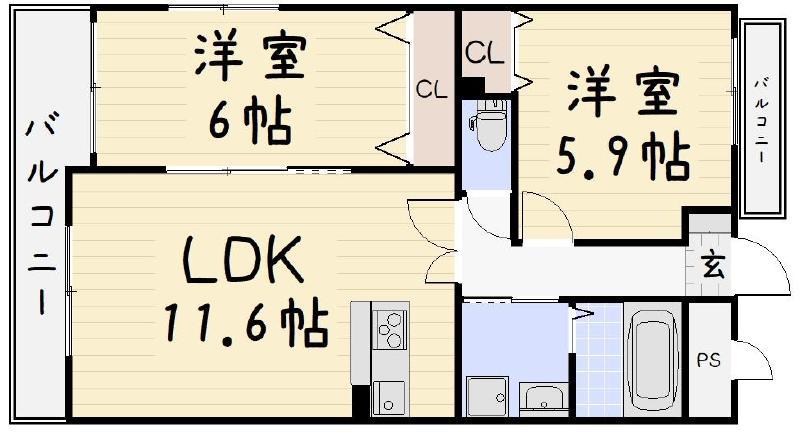メディアパークIIIコクラ(2LDK/5階)の間取り写真