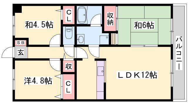 アルコ・ラ・カーサ姫路土山(3LDK/4階)の間取り写真