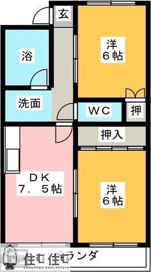 屋根星ハイツ(2DK/2階)の間取り写真