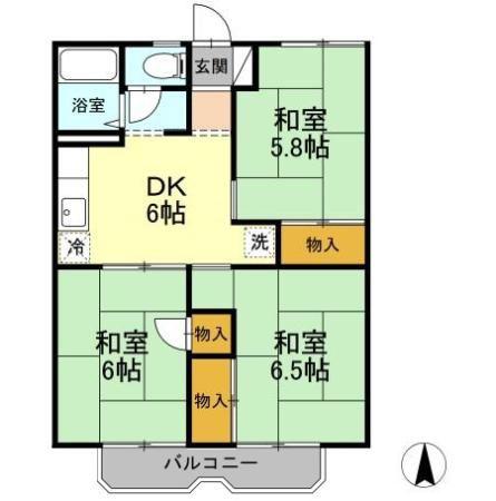 パレーシャル小原(3DK/2階)の間取り写真