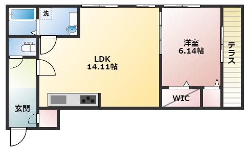 LA VILLA A棟(1LDK/1階)の間取り写真