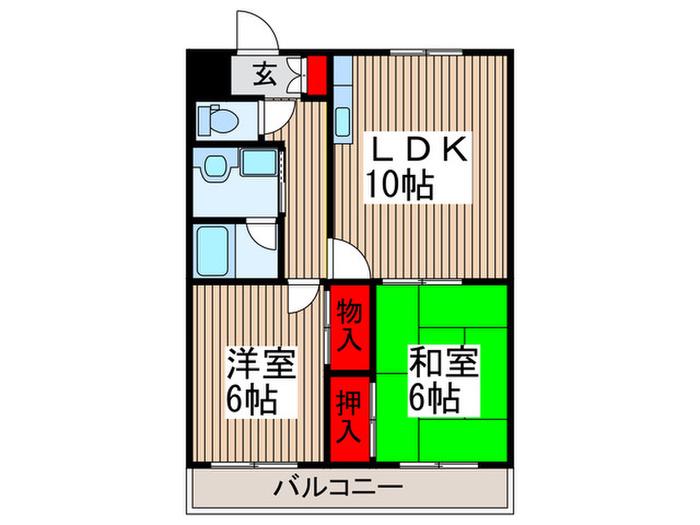 ラフォーレ中浦和Ⅱ(2LDK/2階)の間取り写真