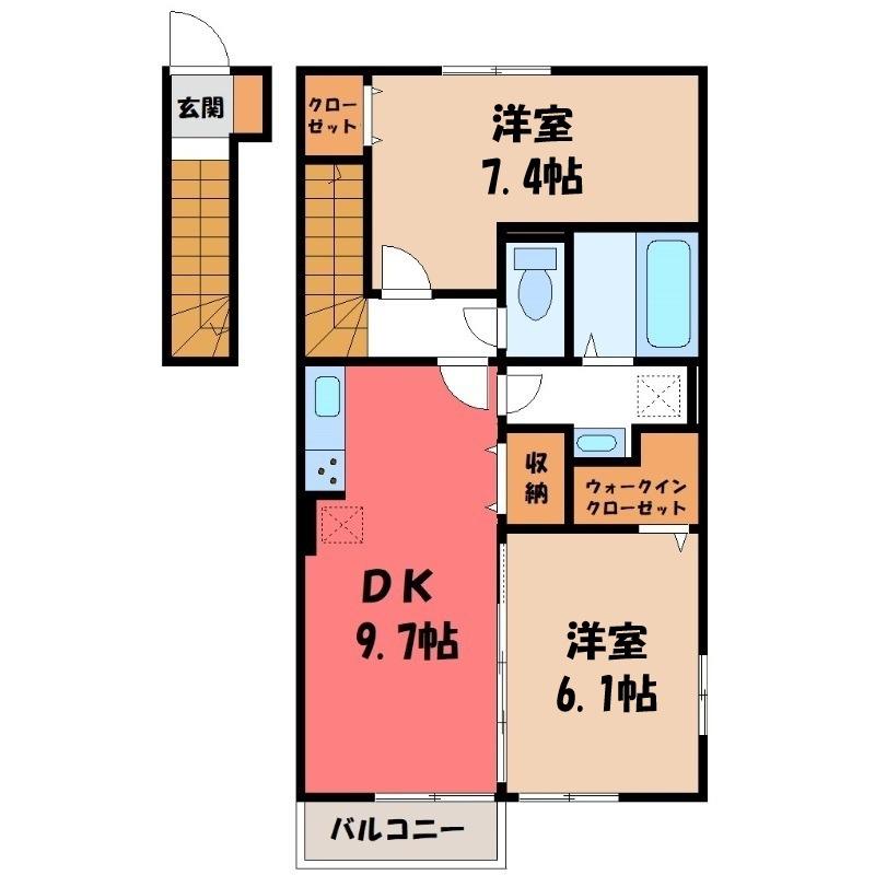 ダイヤモンドA(2DK/2階)の間取り写真
