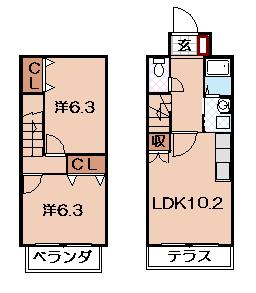 アプトIRIBA(2LDK/2階)の間取り写真