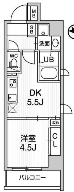 ALTERNA王子飛鳥山(1DK/4階)の間取り写真