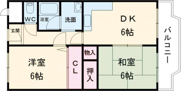 ヴィーブル新在家(2DK/3階)の間取り写真