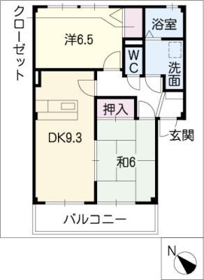 サンパティA棟(2DK/2階)の間取り写真