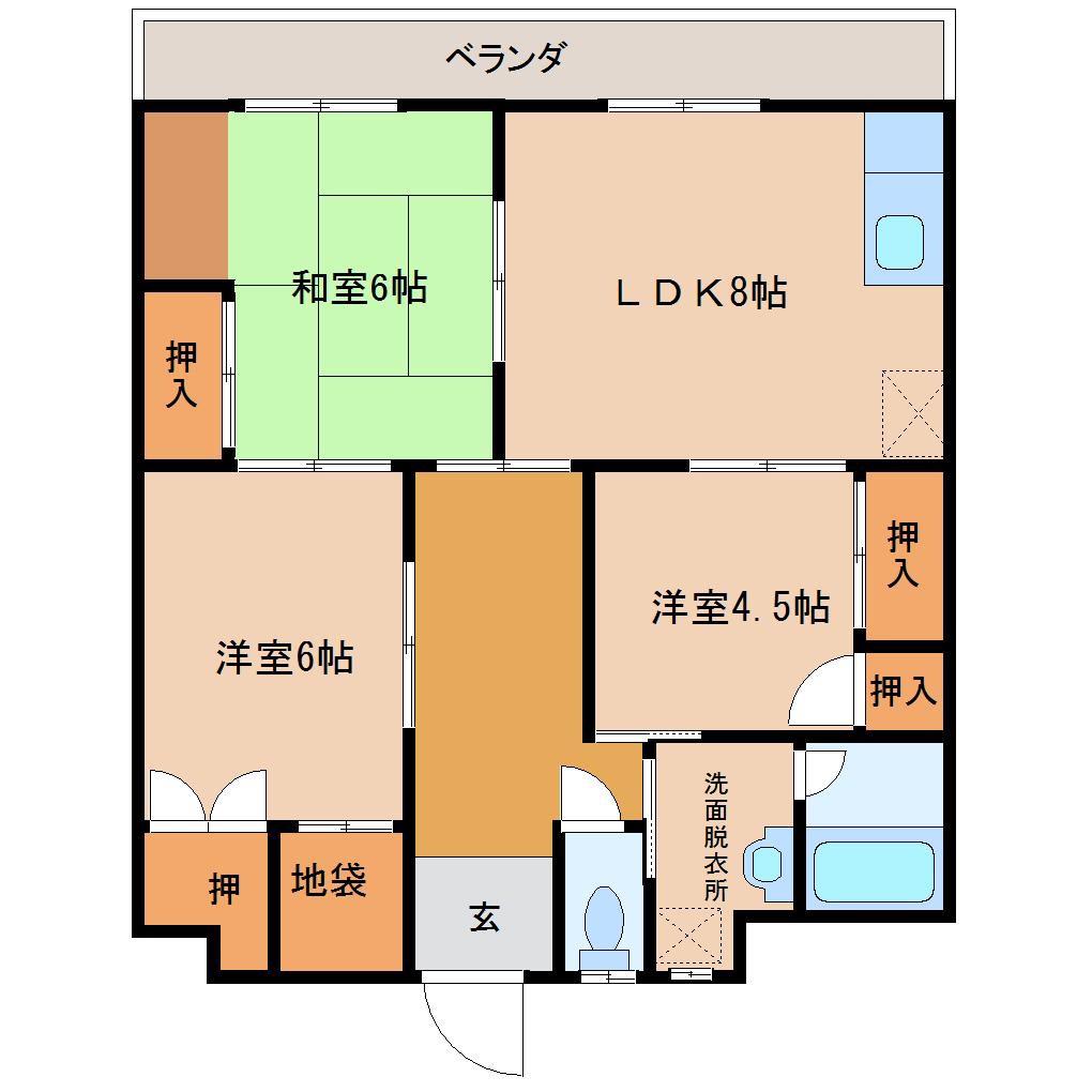 豊川グリーンハイツII(3LDK/2階)の間取り写真