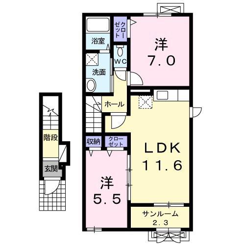 ベル・ココア(2LDK/2階)の間取り写真