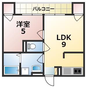 ヴェル・コート阪手(1LDK/2階)の間取り写真