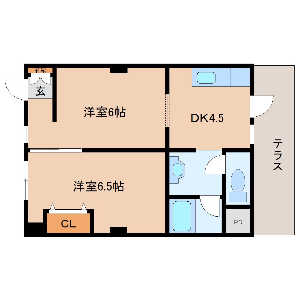 ラフィーネ信貴ヶ丘(2DK/1階)の間取り写真