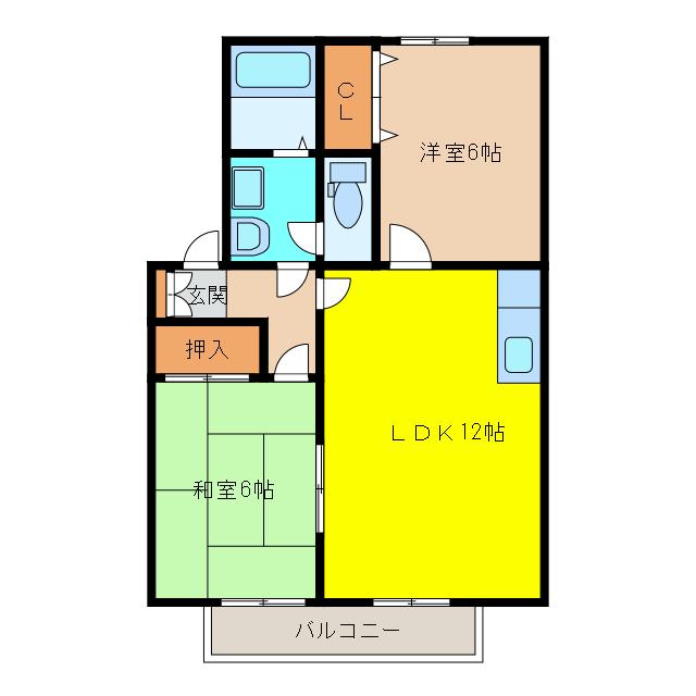 エスポワール東北野(2LDK/2階)の間取り写真
