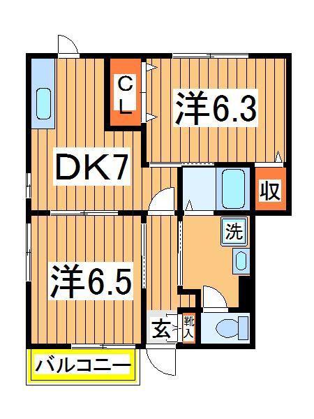 カーサジラソーレ Ⅱ(2DK/1階)の間取り写真