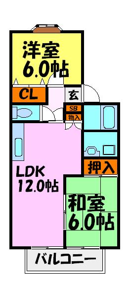 サニーヒルうね野(2LDK/1階)の間取り写真