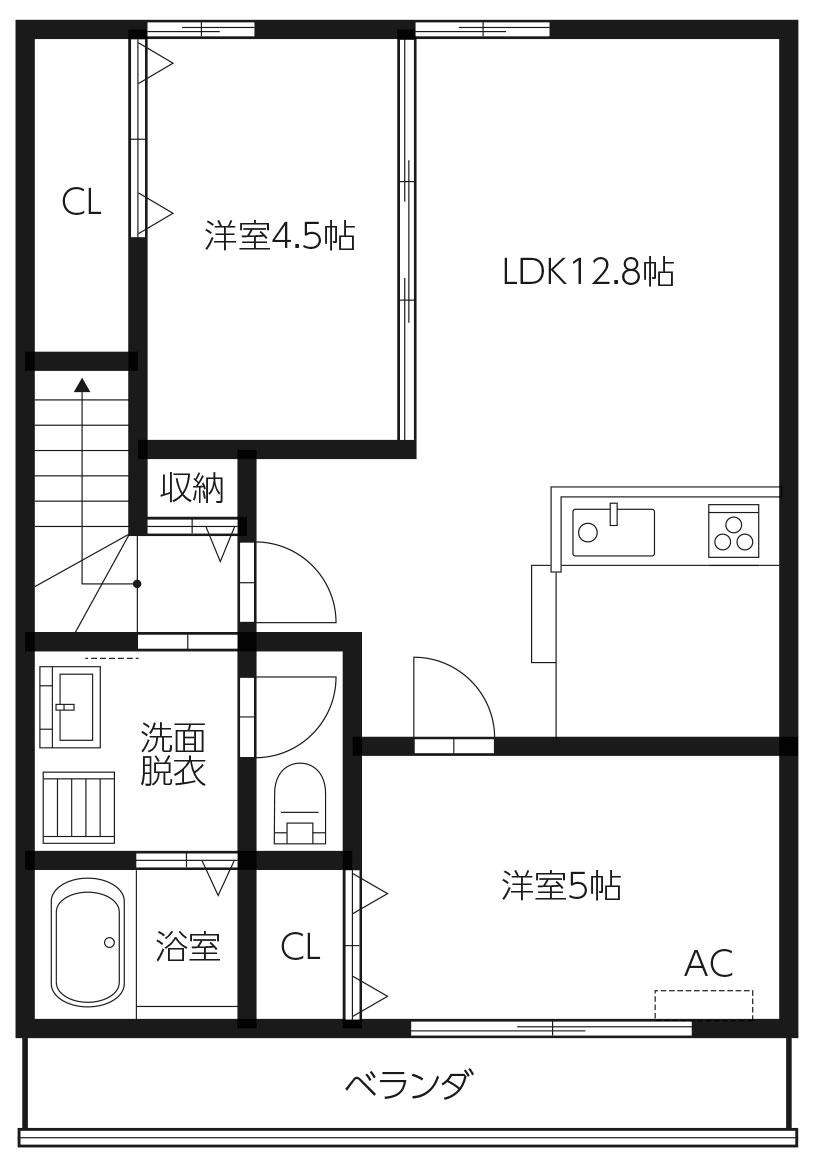 ピーススクエア石井 A棟(2LDK/2階)の間取り写真