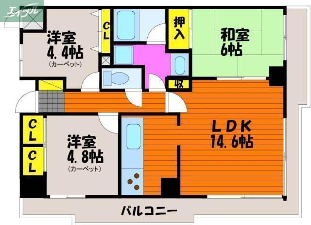 ファミールタワープラザ岡山(3LDK/3階)の間取り写真