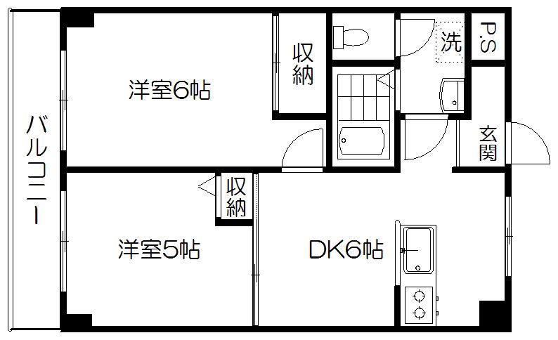 ジュネス鈴木(2DK/3階)の間取り写真