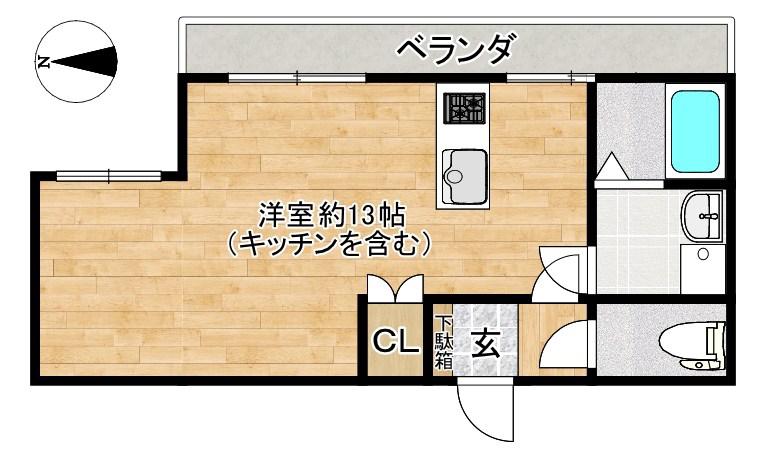 ブドワール北山(1K/3階)の間取り写真